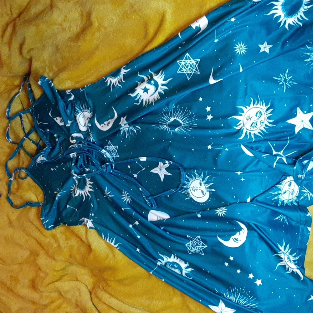 Teal sun and moon dress